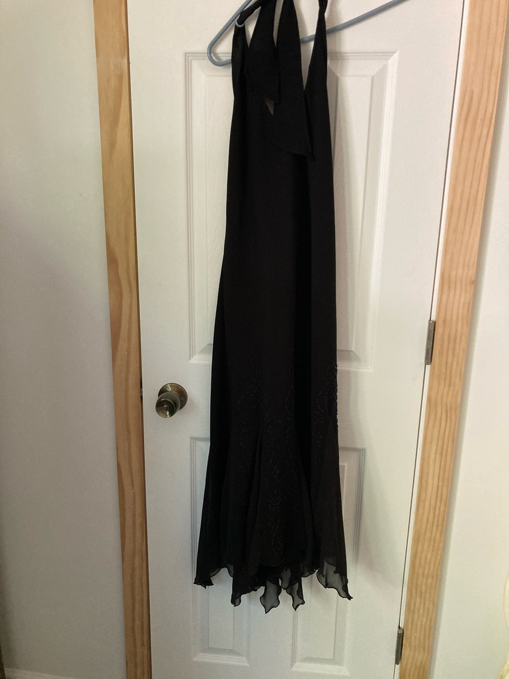 Black Halter Evening Dress - Elegant Flowing Hem medium